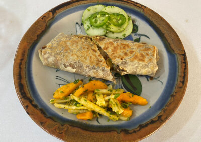 A bean, chicken and egg burrito at zandoyo bed & breakfast